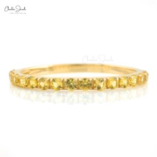 AAA Yellow Sapphire Half Eternity Ring In Pure 14k Yellow Gold Stackable Ring For Her