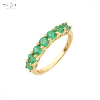 Natural Emerald 7 Stone Half Eternity Band Ring in 14k Yellow Gold