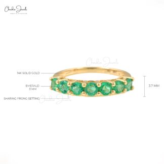 Natural Emerald 7 Stone Half Eternity Band Ring in 14k Yellow Gold