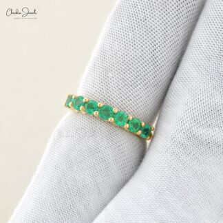 Natural Emerald 7 Stone Half Eternity Band Ring in 14k Yellow Gold