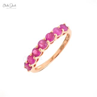 Seven Stone Ring with Genuine Ruby 14k Rose Gold Handcrafted Half Eternity Ring