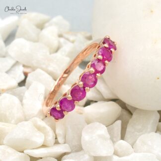 Solid 14k Rose Gold Half Eternity Band In 3mm Burma Ruby Engagement Rings For Her