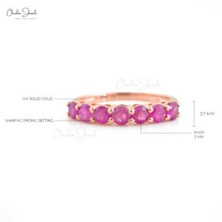 Solid 14k Rose Gold Half Eternity Band In 3mm Burma Ruby Engagement Rings For Her