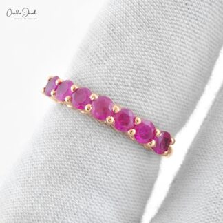 Seven Stone Ring with Genuine Ruby 14k Rose Gold Handcrafted Half Eternity Ring