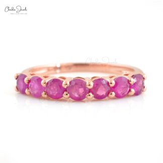 Seven Stone Ring with Genuine Ruby 14k Rose Gold Handcrafted Half Eternity Ring