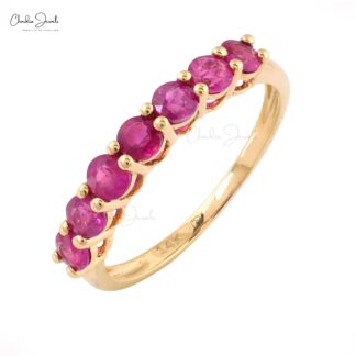 Dainty Half Eternity 0.70 Burma Ruby 7 Stone Wedding Ring In 14k Solid Yellow Gold
