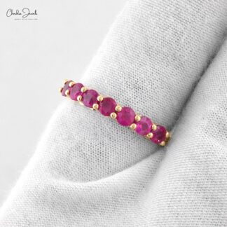 Dainty Half Eternity 0.70 Burma Ruby 7 Stone Wedding Ring In 14k Solid Yellow Gold