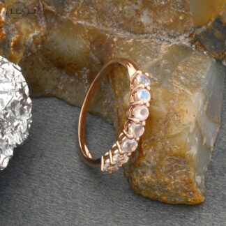 14k Solid Rose Gold Natural Rainbow Moonstone Eternity Band Ring for Anniversary Gift