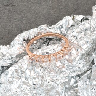 14k Solid Rose Gold Natural Rainbow Moonstone Eternity Band Ring for Anniversary Gift