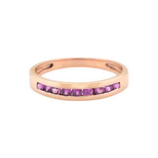 Solid 14k Gold Stacking Band With 0.32Ct Pink Sapphire Halfway Rings For Her