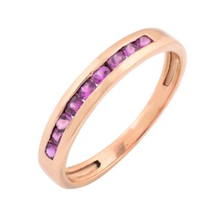 Solid 14k Gold Stacking Band With 0.32Ct Pink Sapphire Halfway Rings For Her