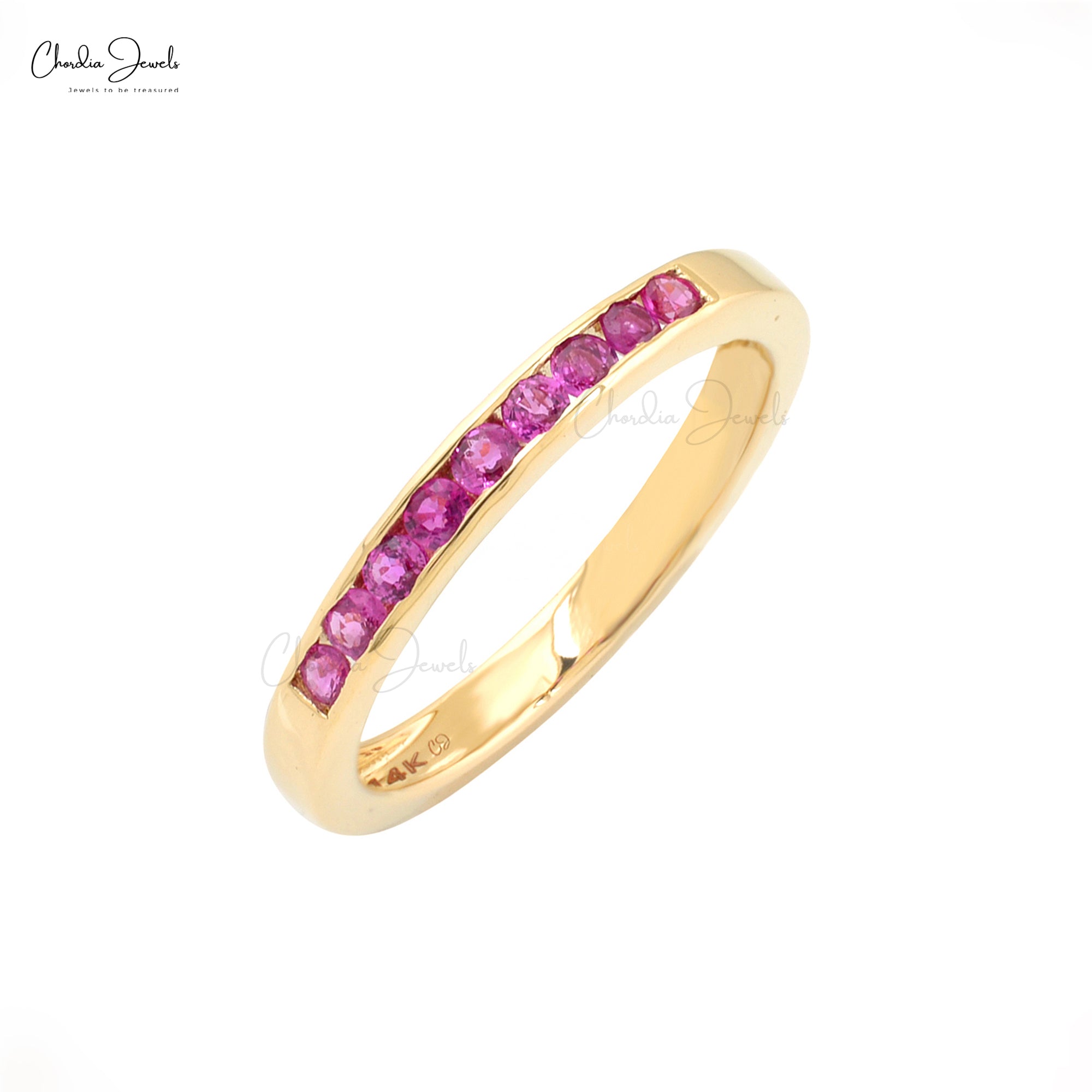 Dainty Half Eternity Band In Real 14k Yellow Gold Burma Ruby 0.27 Ct Gemstone Ring