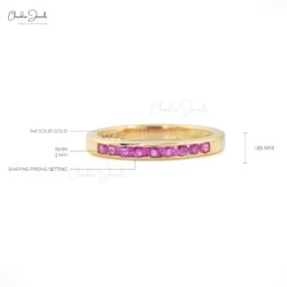 Dainty Half Eternity Band In Real 14k Yellow Gold Burma Ruby 0.27 Ct Gemstone Ring