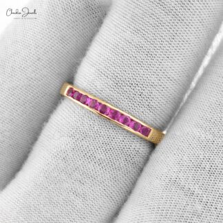 Dainty Half Eternity Band In Real 14k Yellow Gold Burma Ruby 0.27 Ct Gemstone Ring