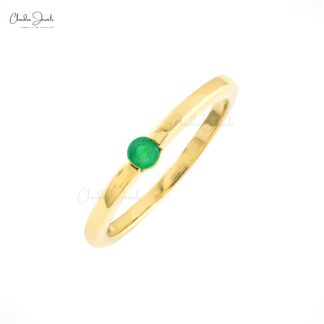 Genuine 3mm Zambian Emerald Solitaire 14k Solid Gold Rings For Women