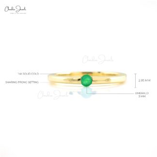Genuine 3mm Zambian Emerald Solitaire 14k Solid Gold Rings For Women