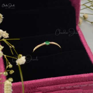 Genuine 3mm Zambian Emerald Solitaire 14k Solid Gold Rings For Women