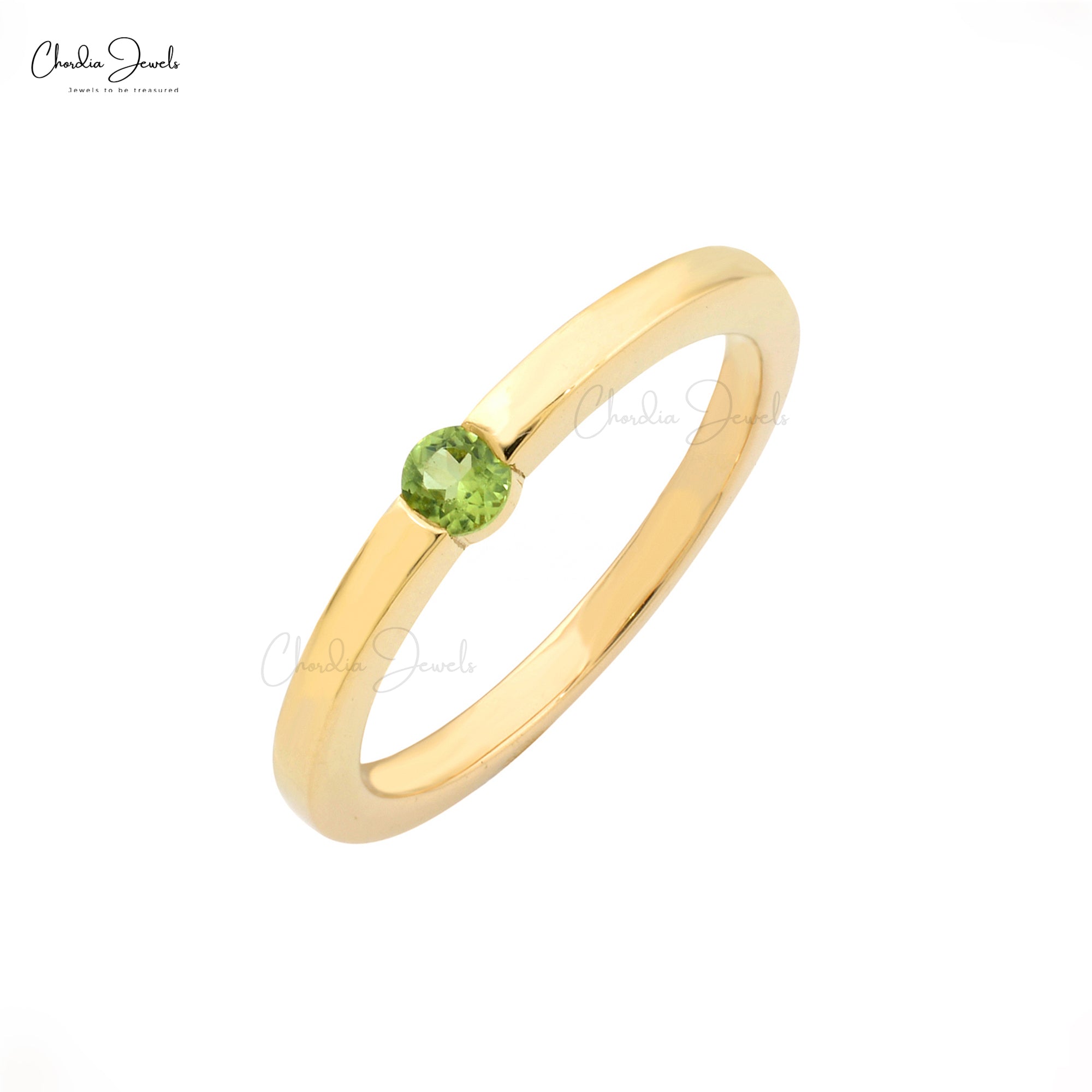 Real 14k Yellow Gold Single Stone Ring With 3mm Round Peridot Solitaire Ring For Mom