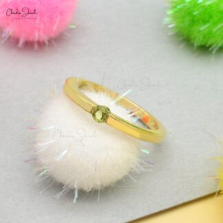 Real 14k Yellow Gold Single Stone Ring With 3mm Round Peridot Solitaire Ring For Mom