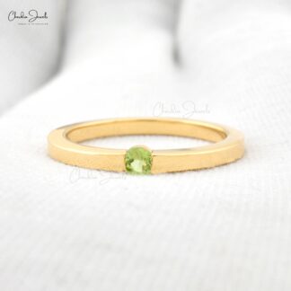 Real 14k Yellow Gold Single Stone Ring With 3mm Round Peridot Solitaire Ring For Mom