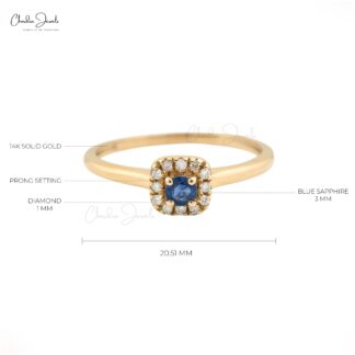 AAA Blue Sapphire Halo Diamond Ring In 14k Yellow Gold September Birthstone Jewelry