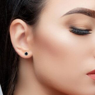 Solid 14k White Gold Solitaire Studs With 6mm Black Diamond Push Back Handmade Earrings