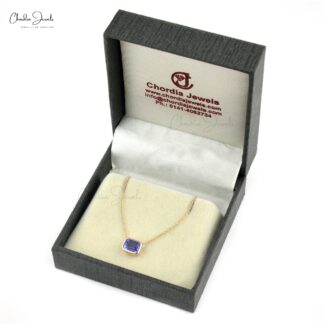 Solitaire Thin Chain Necklace In 14k Solid Rose Gold Tanzanite 7x5mm Octagon Necklaces