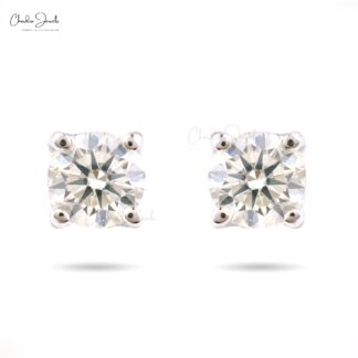 Single Stone Stud With 0.51 Ct G-H Diamond Prong Set In 14k White Gold Earrings For Her