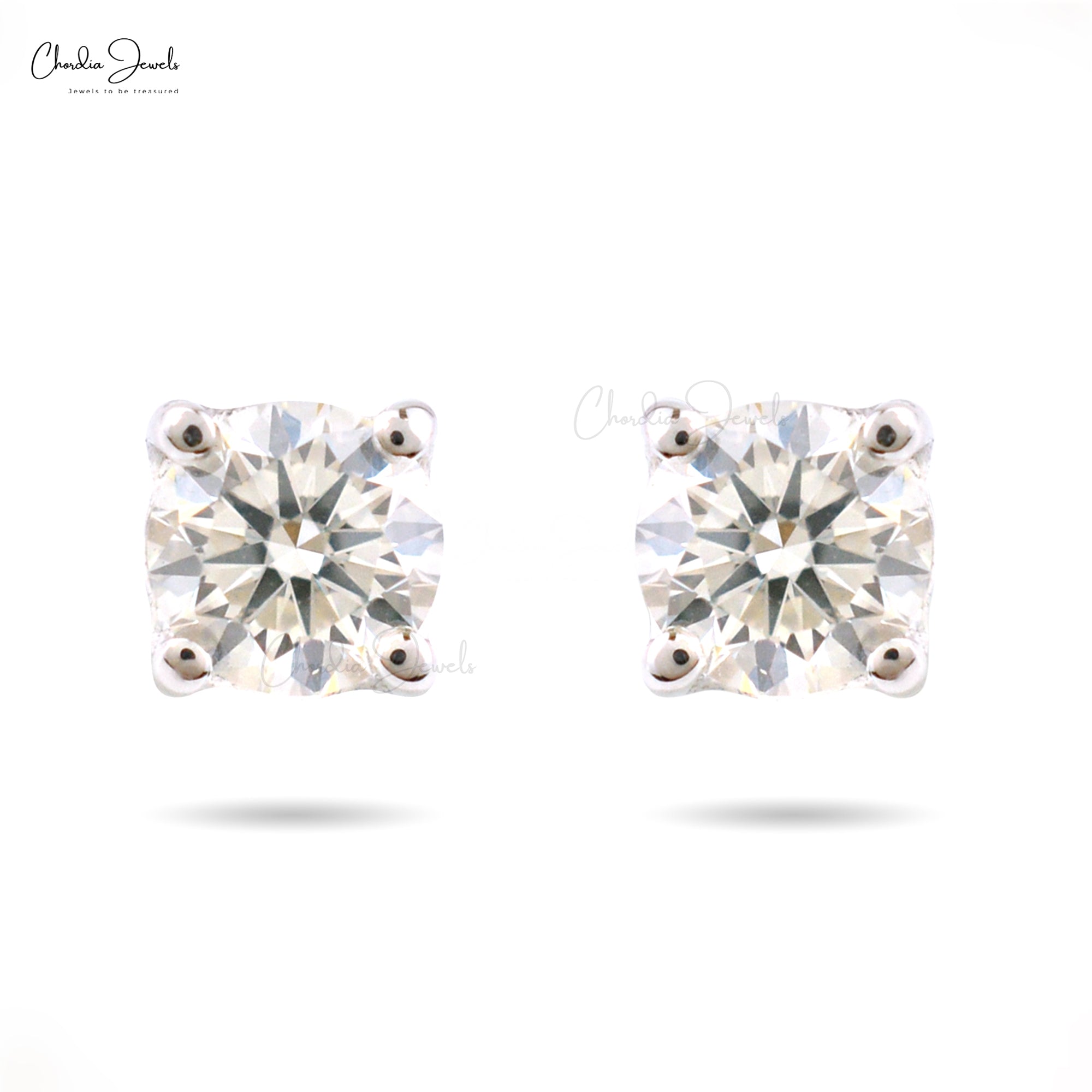 Single Stone Stud With 0.51 Ct G-H Diamond Prong Set In 14k White Gold Earrings For Her