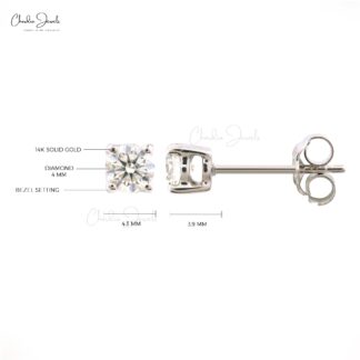 Single Stone Stud With 0.51 Ct G-H Diamond Prong Set In 14k White Gold Earrings For Her