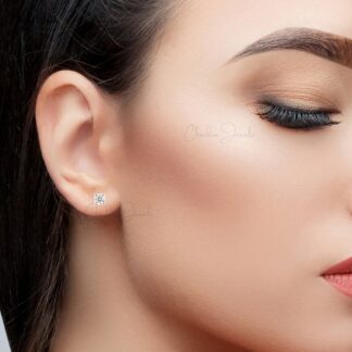 Single Stone Stud With 0.51 Ct G-H Diamond Prong Set In 14k White Gold Earrings For Her