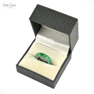 Genuine Emerald Eternity Ring 6x4mm Emerald Cut Gemstone Ring 14k Solid White Gold Ring For Engagement