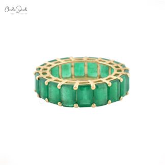 Natural Zambian Emerald Full Eternity Ring in14k Solid Yellow Gold