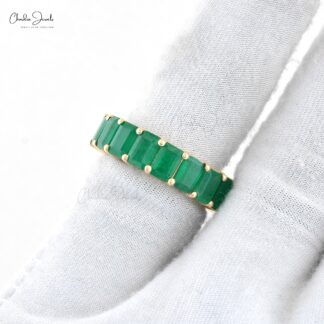 Natural Zambian Emerald Full Eternity Ring in14k Solid Yellow Gold