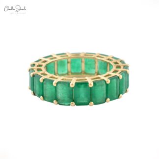 Stack Full Eternity Band With 6x4mm Emerald IGI Certified 14k Yellow Gold Women Ring