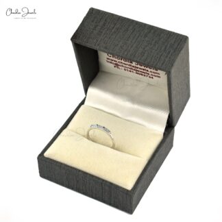 Natural Aquamarine Trilogy Ring With 0.24 Ct Gemstone Stackable Ring In 14k White Gold