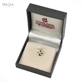 Round Cut Art Deco Pendant In Solid 14k Yellow Gold G-H Diamond Enamel Flower Jewelry