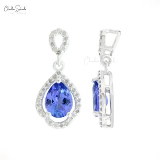 AAA Tanzanite Art Deco Pendant With Halo Diamond Accents In 14k White Gold Women Jewelry