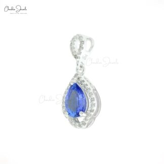 AAA Tanzanite Art Deco Pendant With Halo Diamond Accents In 14k White Gold Women Jewelry