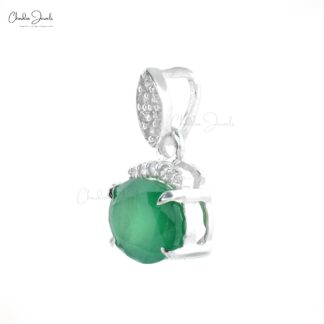 Solid 14k White Gold Emerald & Diamond Light Weight Pendant