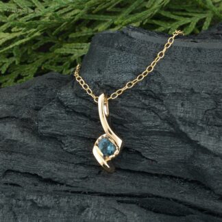 AAA London Blue Topaz Twisted Pendant In 14k Yellow Gold December Birthstone Jewelry
