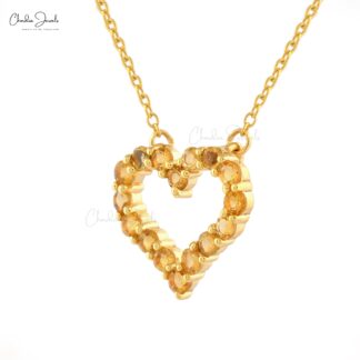 Heart Shaped Natural Citrine Necklace Pendant For Women Gemstone Pendant In 14k Yellow Gold