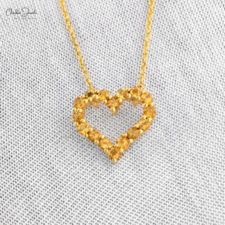 Heart Shaped Natural Citrine Necklace Pendant For Women Gemstone Pendant In 14k Yellow Gold