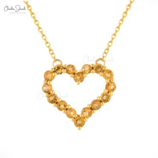 Heart Shaped Natural Citrine Necklace Pendant For Women Gemstone Pendant In 14k Yellow Gold