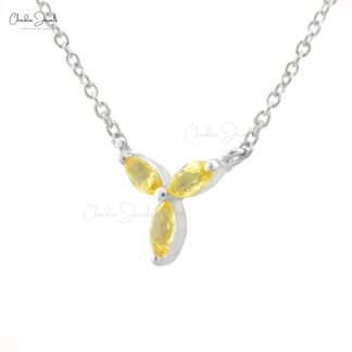 Cluster Gemstone Necklace In 14k Pure Gold Yellow Sapphire Triple Marquise Chain Necklace