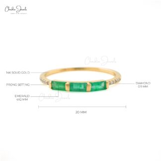 Triple Baguette Emerald Band In 14k Yellow Gold G-H Diamond Stacking Rings For Her