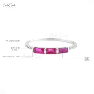 Dainty Diamond with 0.24 Ct Burma Ruby Accents in 14k Solid Gold Stackable Ring