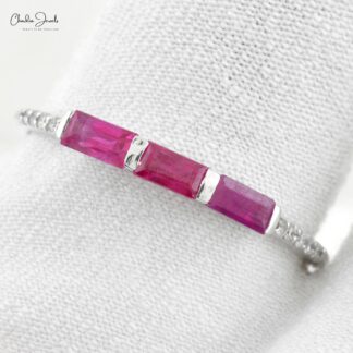 Dainty Diamond with 0.24 Ct Burma Ruby Accents in 14k Solid Gold Stackable Ring