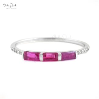Dainty Diamond with 0.24 Ct Burma Ruby Accents in 14k Solid Gold Stackable Ring