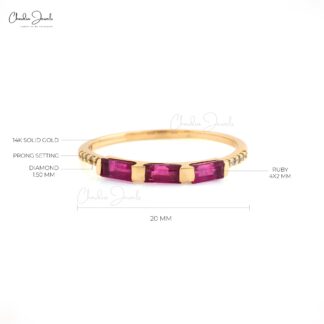 Natural Burma Ruby Trilogy Ring In 14k Yellow Gold Gemstone And Diamond Stacking Ring